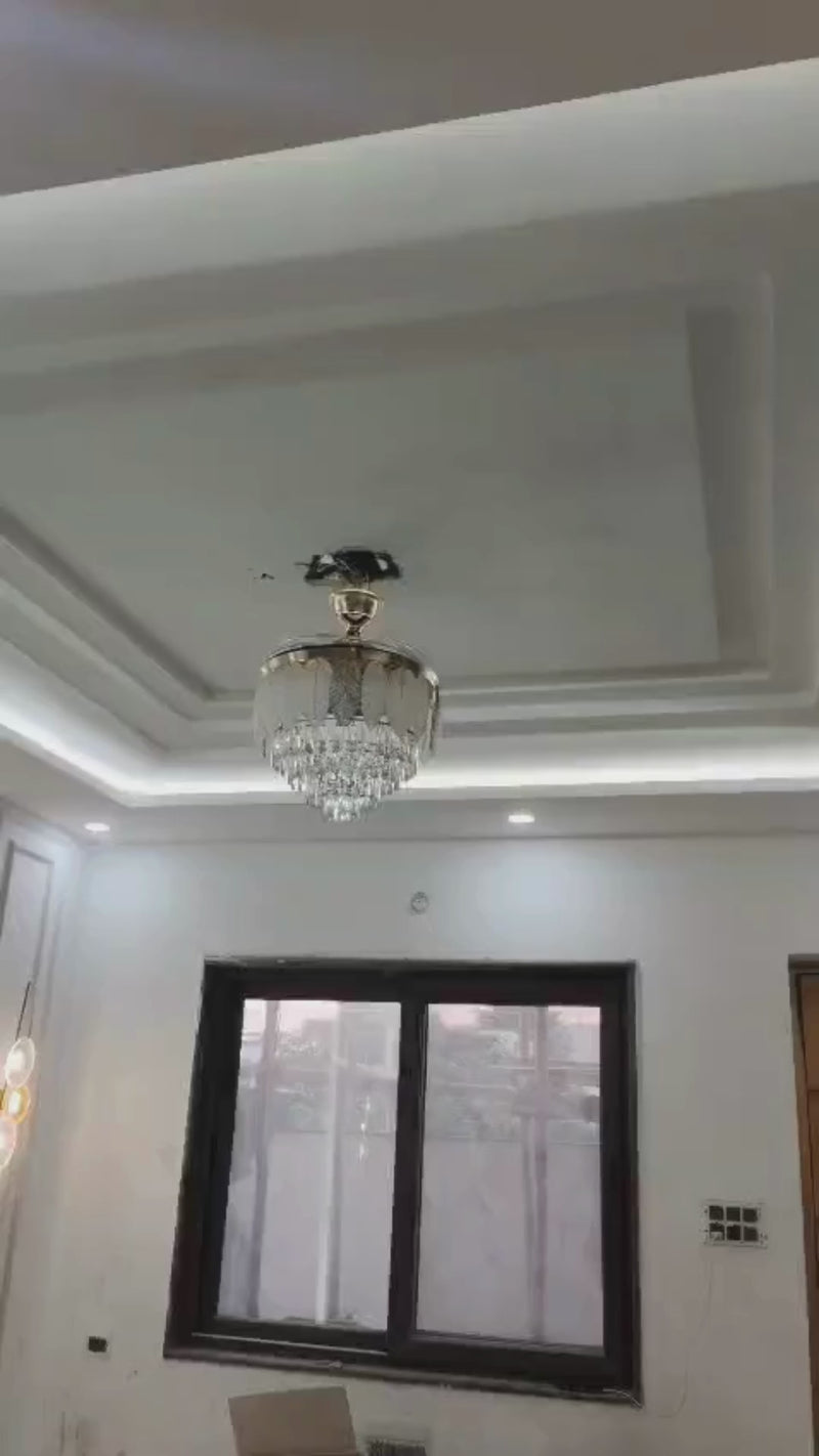 Glass Leaf Chandelier Fan With Remote