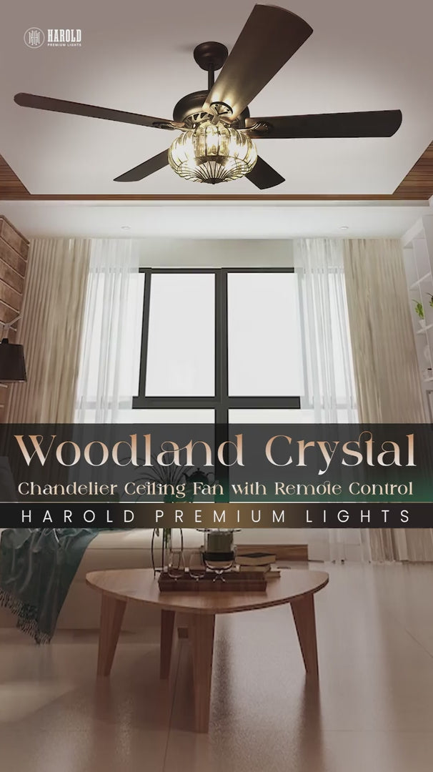 Woodland Crystal Chandelier Ceiling Fan with Remote Control