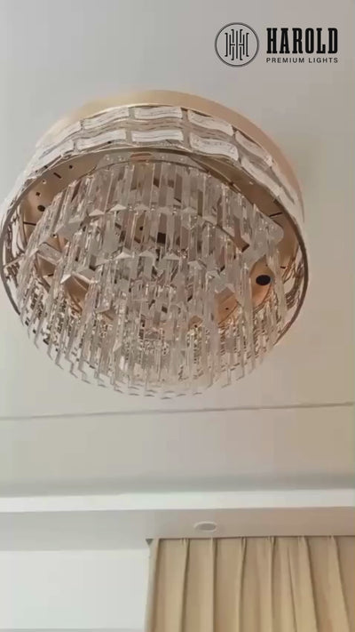 Opulent Cascade Crystal Chandelier Ceiling Fan with Remote Control