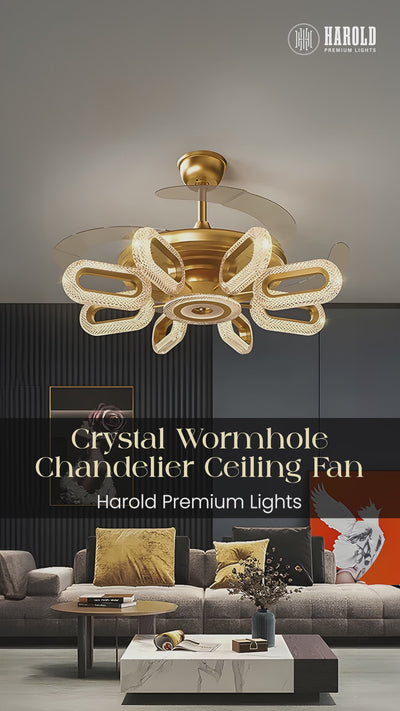 Crystal Wormhole Chandelier Ceiling Fan with Remote Control