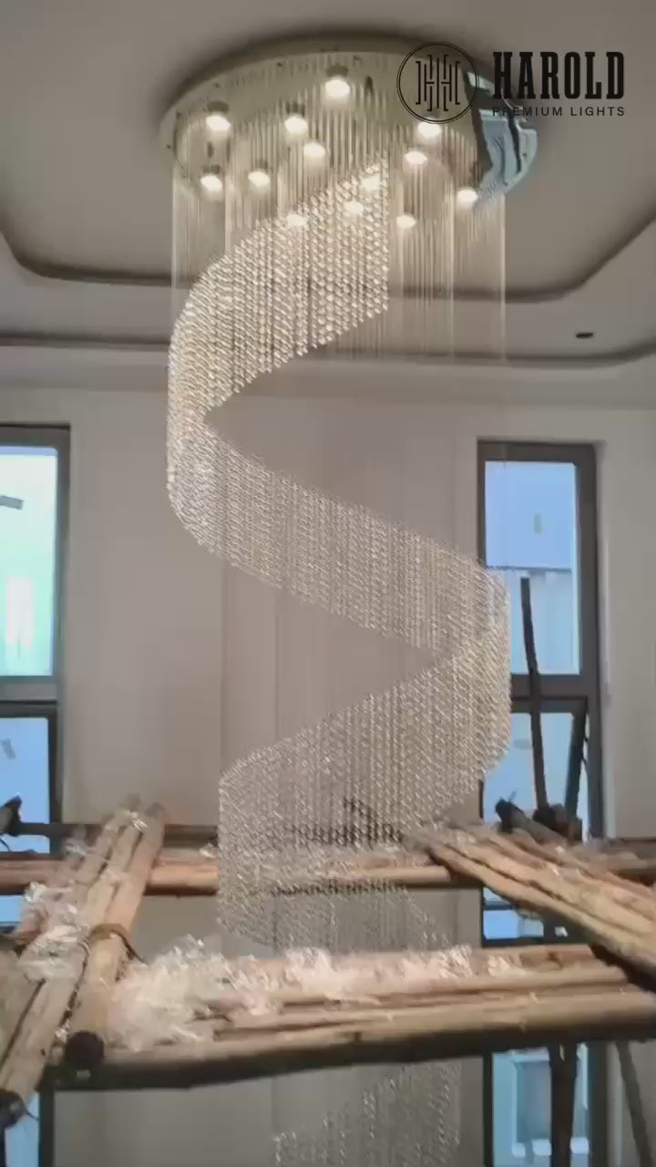 Contemporary Swivel Long Crystal Chandelier