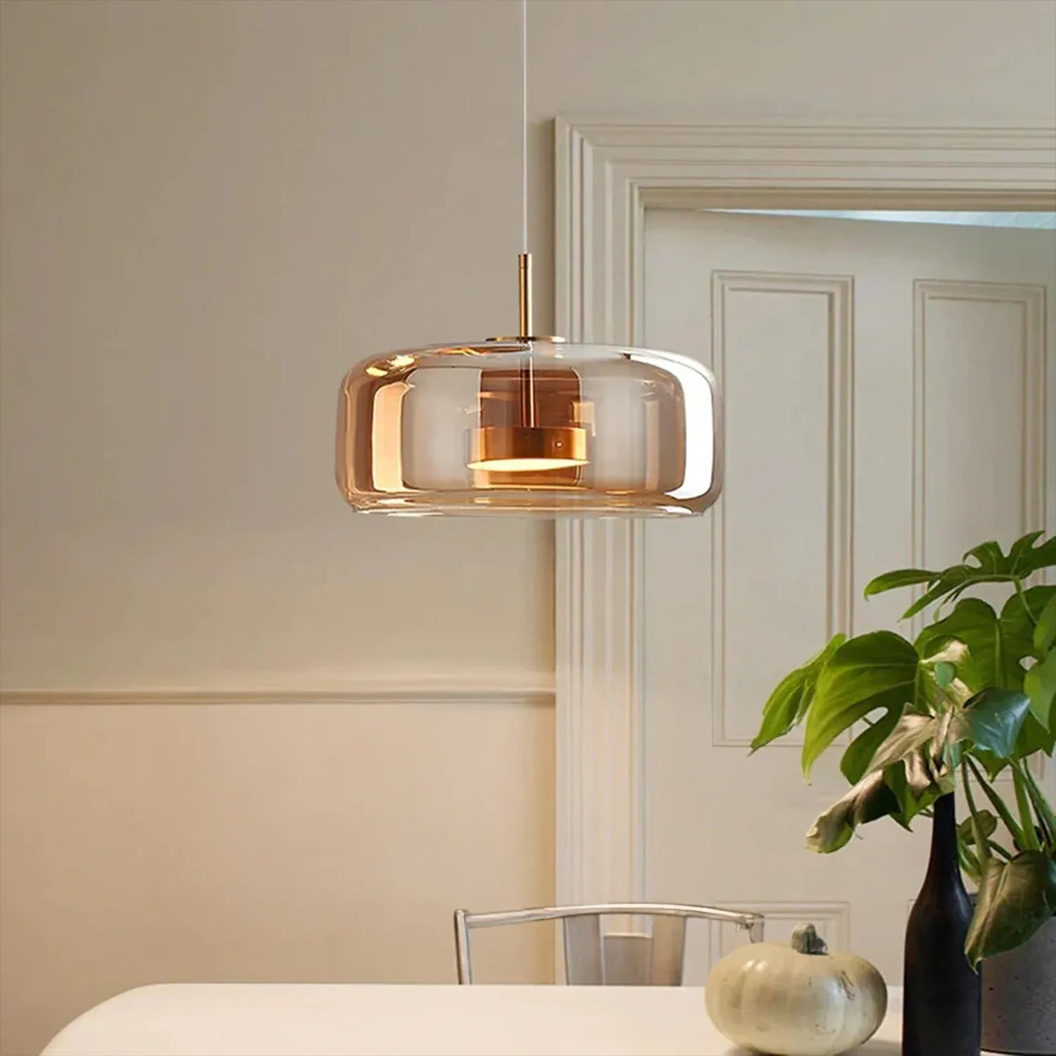 Orvia Glass Pendant Light – Amber & Smoke | Modern Inbuilt LED Hanging ...