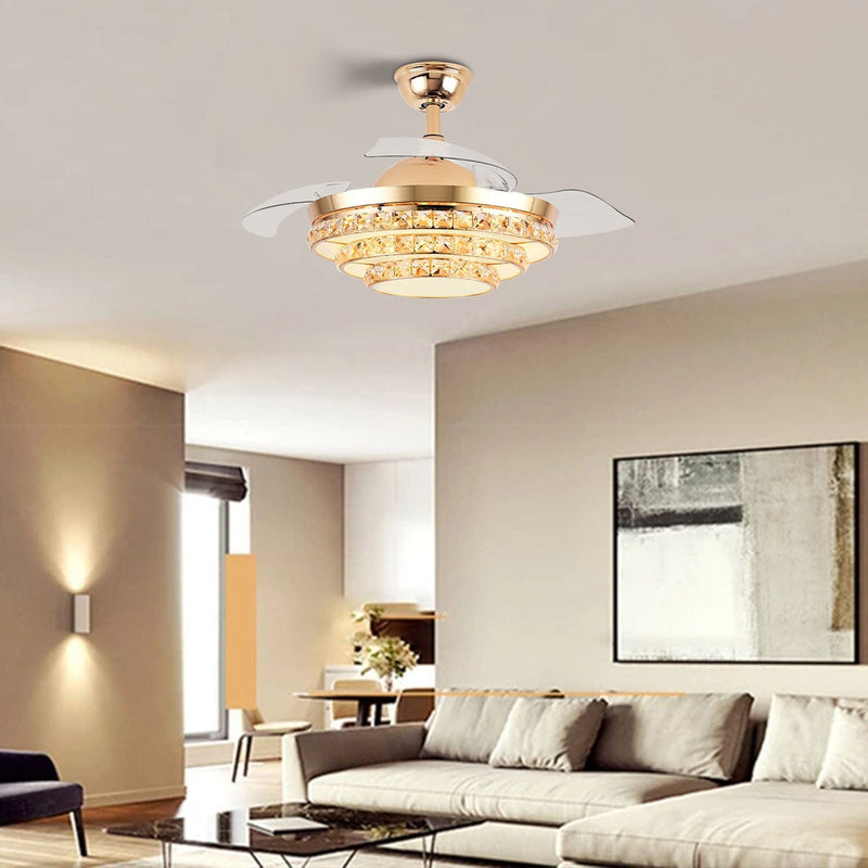 3 Layer Crystal Chandelier Ceiling Fan with Remote Control
