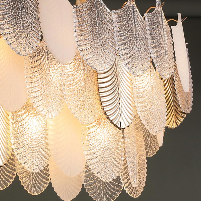Gratus Luxe White Glass Leaf Oval Chandelier