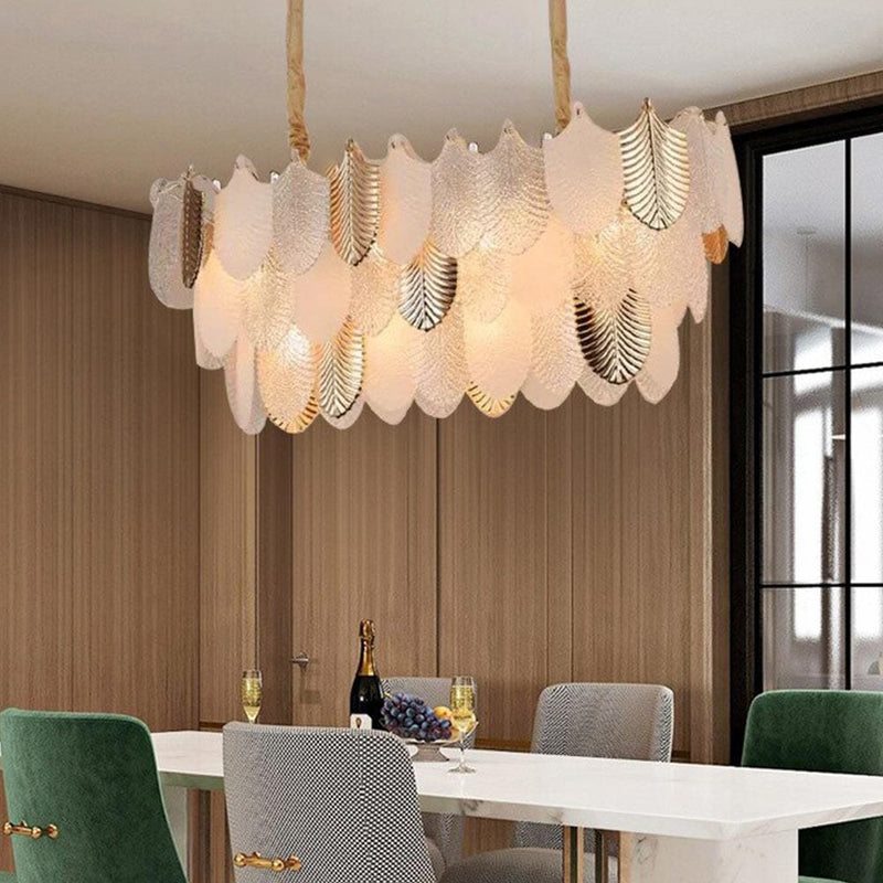 Gratus Luxe White Glass Leaf Oval Chandelier