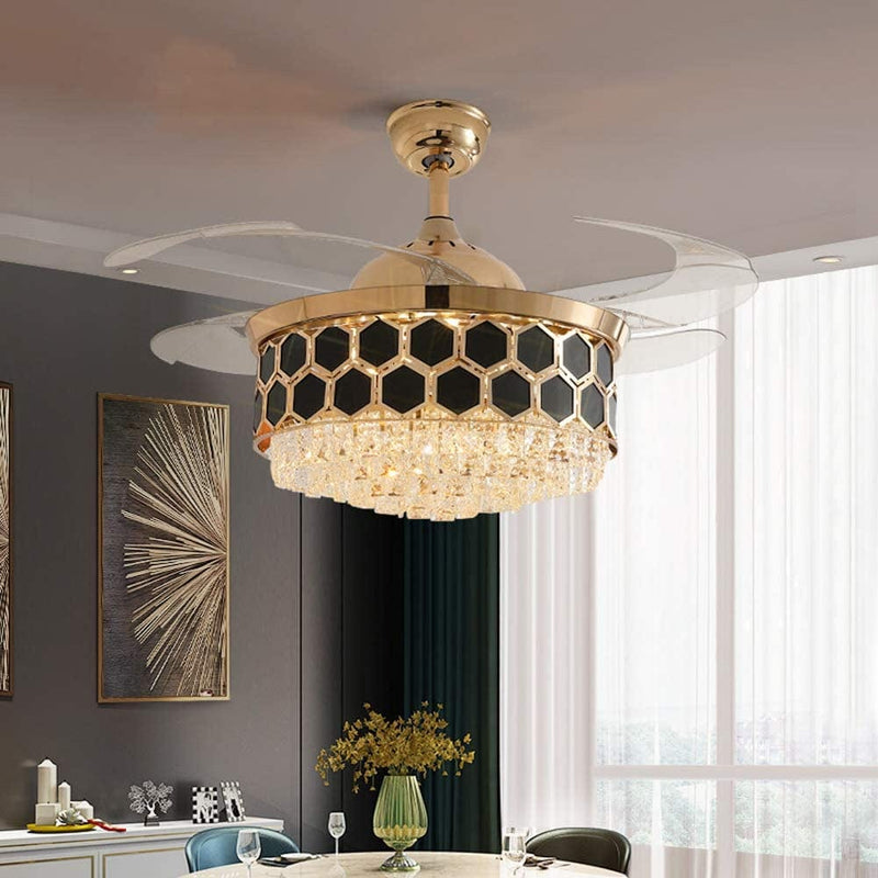 Contemporary Chic Crystal Chandelier Ceiling Fan with Remote Control